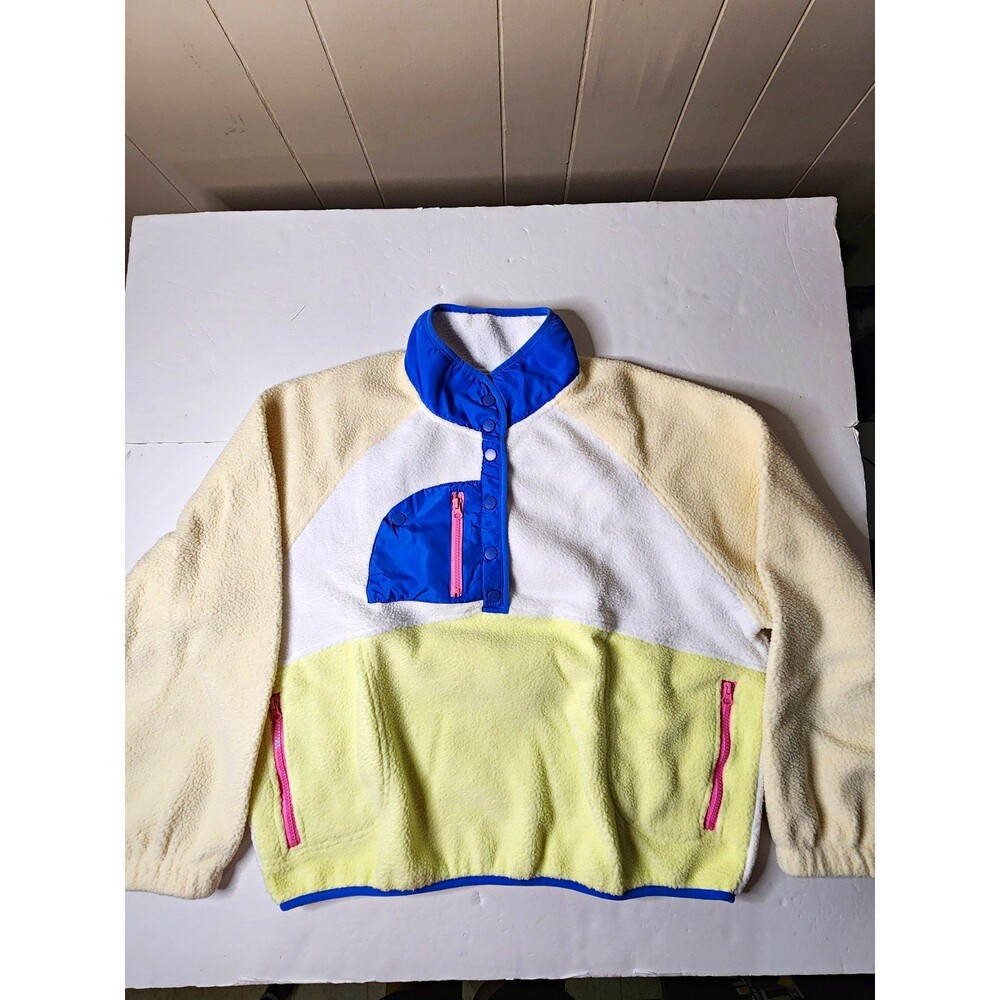 Fashion Colorblock Fleece Sherpa Snap Pullover Sweatshirt Womens XL Multicolored